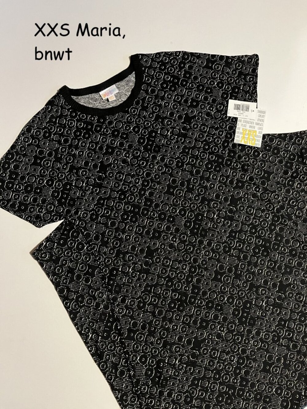 XXS Lularoe Maria maxi dress, black with white circles
